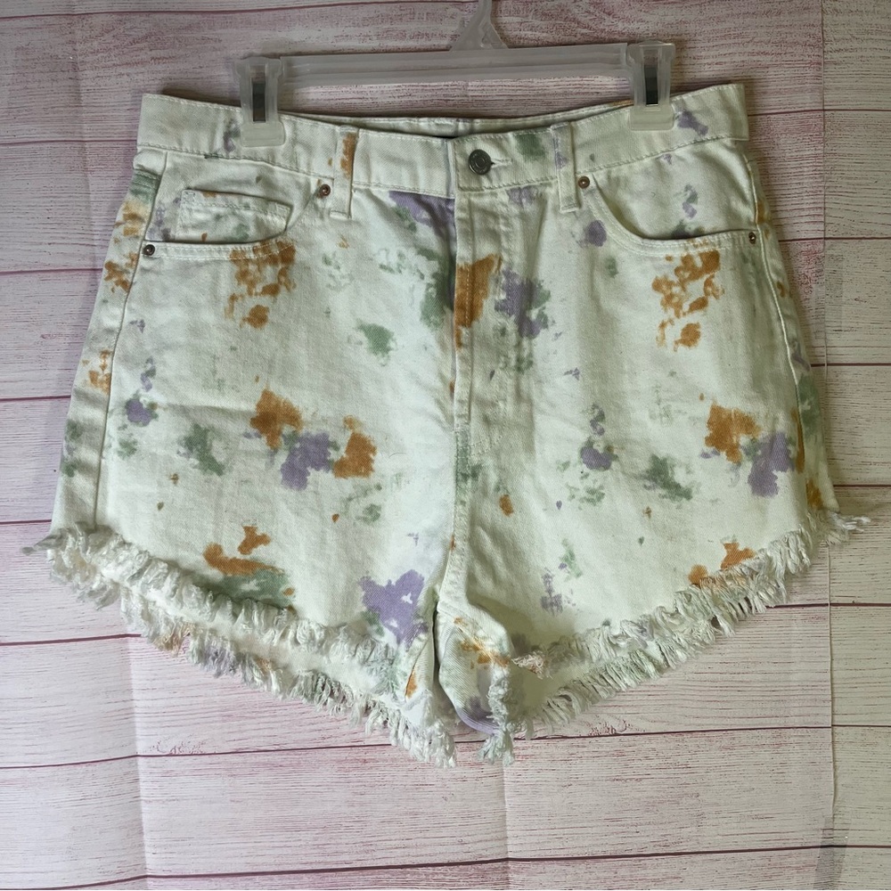 Wild Fable Denim Tie Dye High Rise Button Fly Cut Off Distressed Shorts‎ Size 12